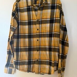 Forever 21 Yellow and Black Plaid Casual Button Down Shirt